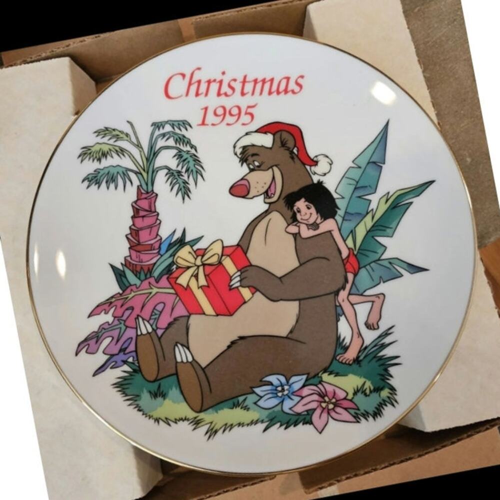 8 1/2" Disney Grolier Jungle Book Christmas Plate For You Baloo with Box Vintage